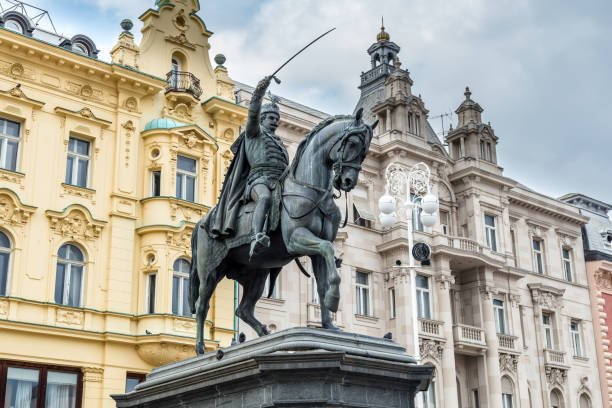 Monument Ban Jelacic Square in the historic center of Zagreb, capital city of Croatia in Europe