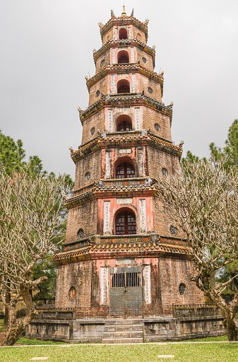 The Pagoda of the Celestial Lady is a historic temple in the city of Hue in Vietnam, Chua Thien Mu.